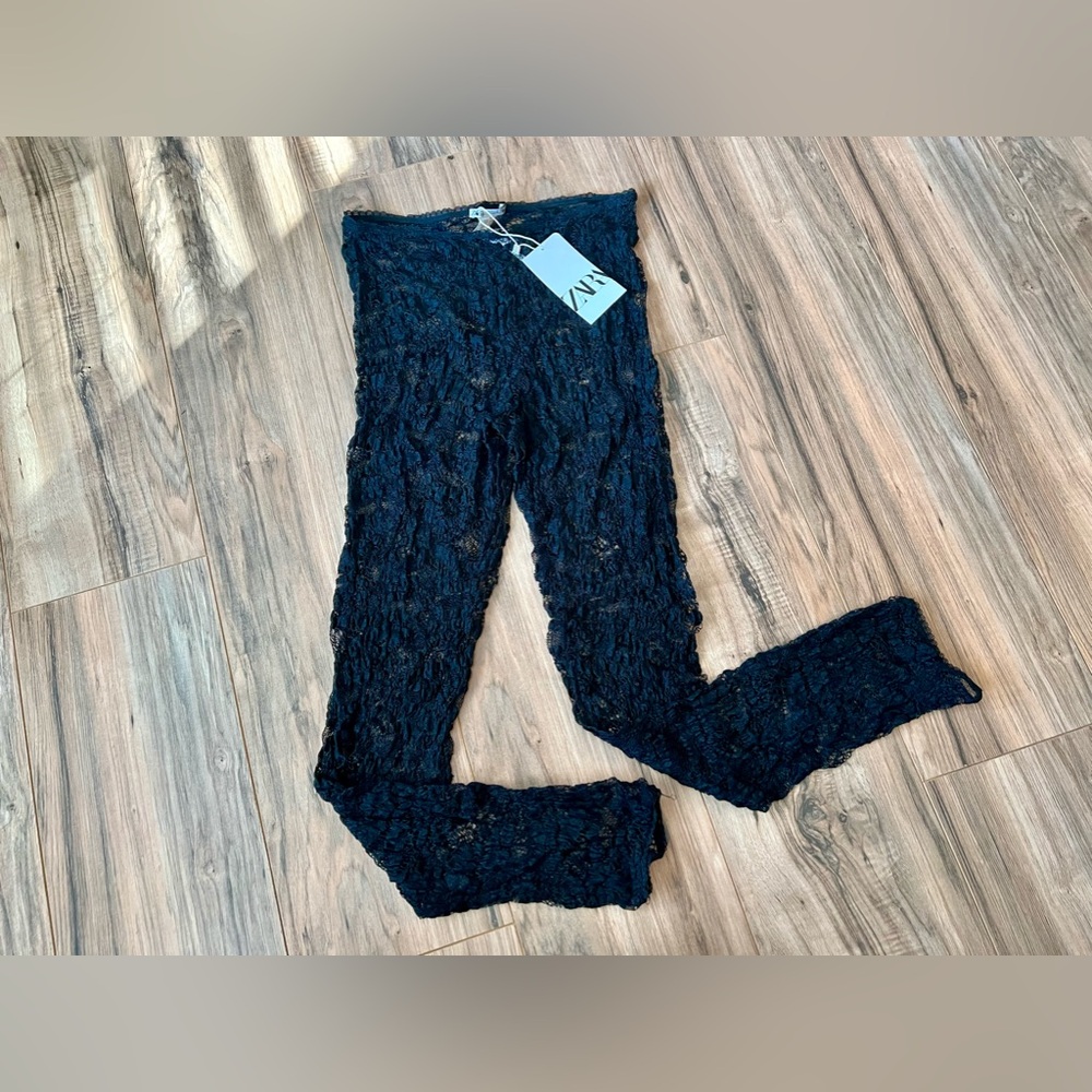 Zara Black Lace Pants Leggings NWT BoHo Indie Alt Biker Goth Ballet Anthro Style